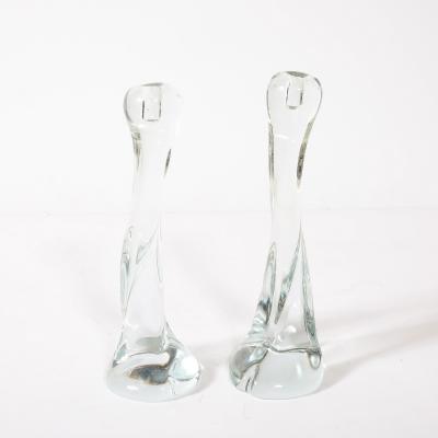 Renato Anatra Pair of Signed Renato Anatra Transparent Sculptural Murano Glass Candlesticks