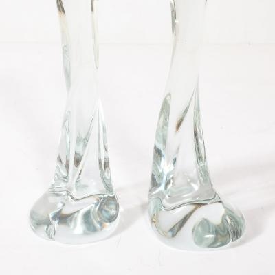 Renato Anatra Pair of Signed Renato Anatra Transparent Sculptural Murano Glass Candlesticks