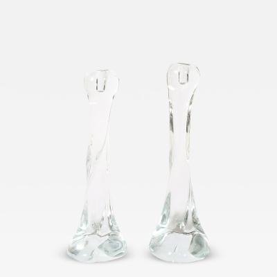 Renato Anatra Pair of Signed Renato Anatra Transparent Sculptural Murano Glass Candlesticks