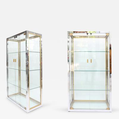 Renato Zevi Pair of Chrome and Brass Tall Zevi Vitrines