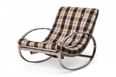 Renato Zevi Renato Zevi ItalianEllipse Chrome and Plaid FabricRocking Chair