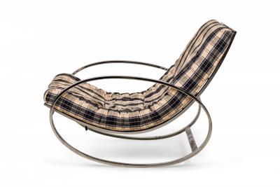 Renato Zevi Renato Zevi ItalianEllipse Chrome and Plaid FabricRocking Chair