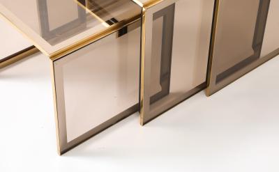 Renato Zevi Renato Zevi Set of Brass and Smoked Glass Nesting Tables Italy circa 1970