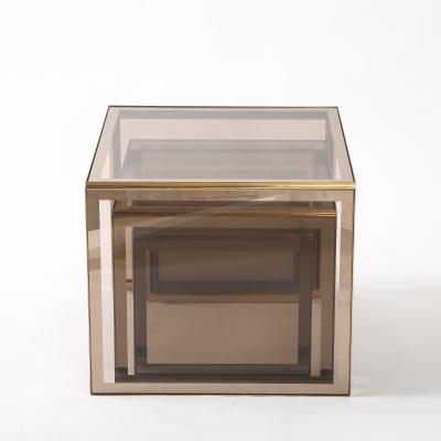Renato Zevi Renato Zevi Set of Brass and Smoked Glass Nesting Tables Italy circa 1970