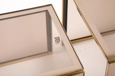 Renato Zevi Renato Zevi Set of Brass and Smoked Glass Nesting Tables Italy circa 1970