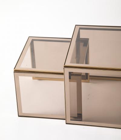 Renato Zevi Renato Zevi Set of Brass and Smoked Glass Nesting Tables Italy circa 1970