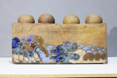 Rene Brancusi Large Ceramic Sculpture of Four Round Heads on Singular Base