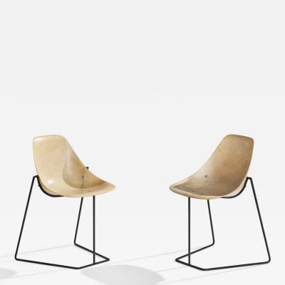 Rene Jean Caillette Side Chairs with Fiberglass and Metal France 1957