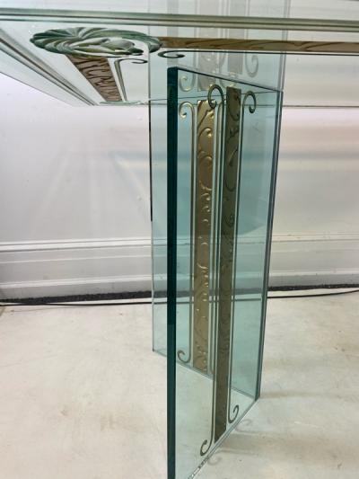 Rene Lalique EXCEPTIONAL MODERN CARVED AND ETCHED DINING TABLE IN THE MANNER OF RENE LALIQUE