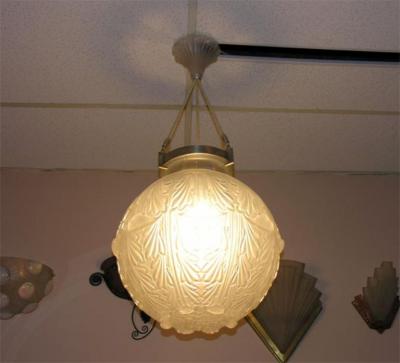 Rene Lalique French Chandelier Grosse Boule Champs Elysees by Rene Lalique