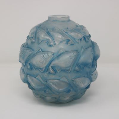 Rene Lalique Opalescent Glass Blue Stain Camaret Vase