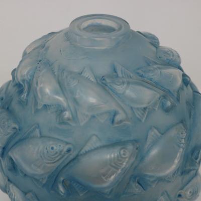 Rene Lalique Opalescent Glass Blue Stain Camaret Vase