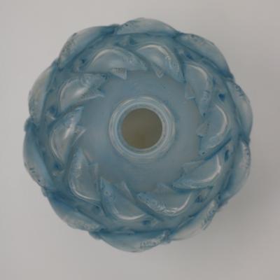 Rene Lalique Opalescent Glass Blue Stain Camaret Vase