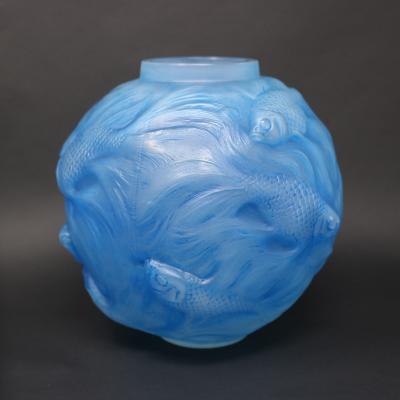 Rene Lalique Opalescent Glass Blue Stained Formose Vase