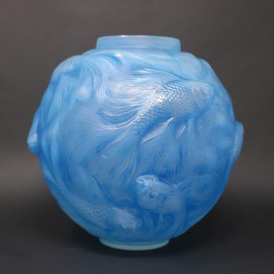 Rene Lalique Opalescent Glass Blue Stained Formose Vase