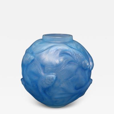Rene Lalique Opalescent Glass Blue Stained Formose Vase