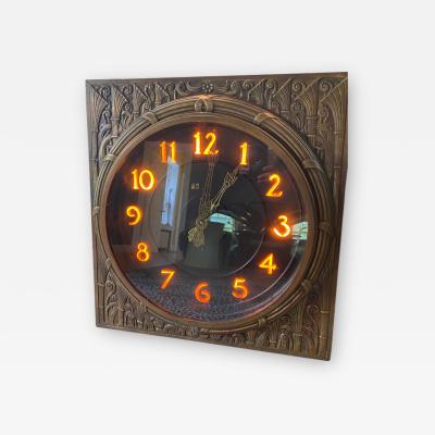 Rene Paul Chambellan ART DECO STYLIZED FLORA ILLUMINATED BRONZE WALL CLOCK