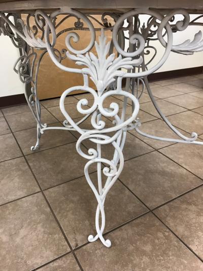 Rene Prou 1940s French Wrought Iron and Travertine Top Center Table Attri to Ren Prou