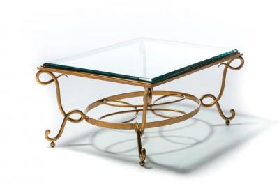 Rene Prou French 1940s Ren Prou Style Gilt Iron Coffee Table