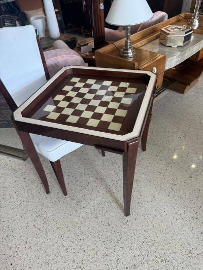 Rene Prou French Art Deco Flip Top Games Table with Checkerboard Inlay