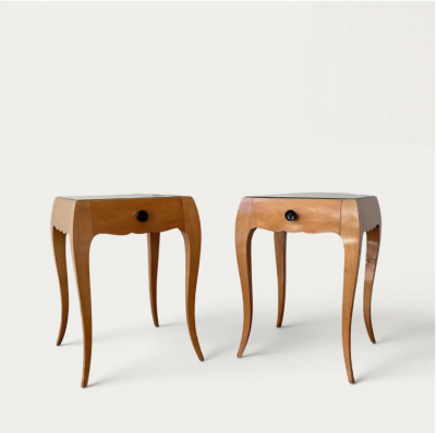 Rene Prou French Art Deco Sycamore End Tables attributed to Ren Prou circa 1940