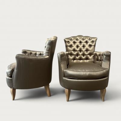 Rene Prou French Pair of Button Back Small Armchairs circa 1940 attributed to Ren e Prou