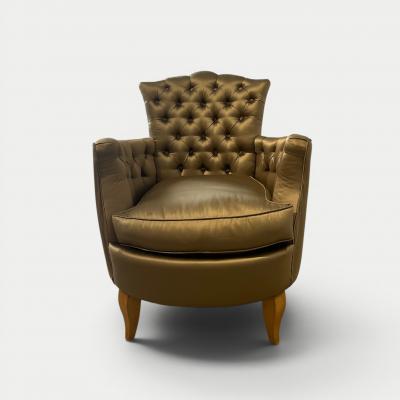 Rene Prou French Pair of Button Back Small Armchairs circa 1940 attributed to Ren e Prou