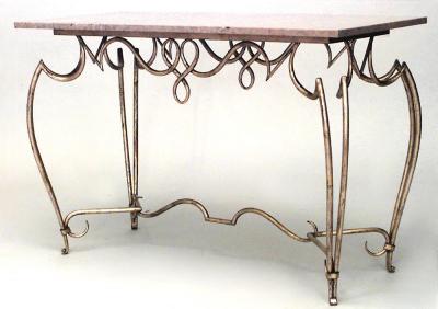 Rene Prou French Rene Prou Iron and Marble Top Center Table