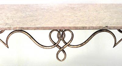 Rene Prou French Rene Prou Iron and Marble Top Center Table