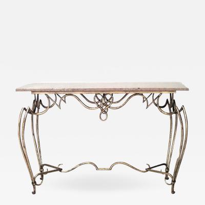 Rene Prou French Rene Prou Iron and Marble Top Center Table