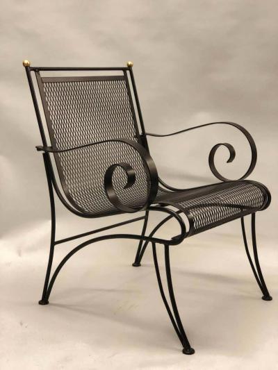 Rene Prou Midcentury Partial Gilt Wrought Iron Lounge Chairs Attributed to Ren Prou Pair