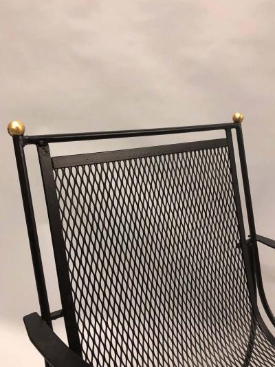 Rene Prou Midcentury Partial Gilt Wrought Iron Lounge Chairs Attributed to Ren Prou Pair