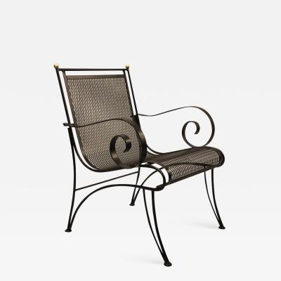 Rene Prou Midcentury Partial Gilt Wrought Iron Lounge Chairs Attributed to Ren Prou Pair