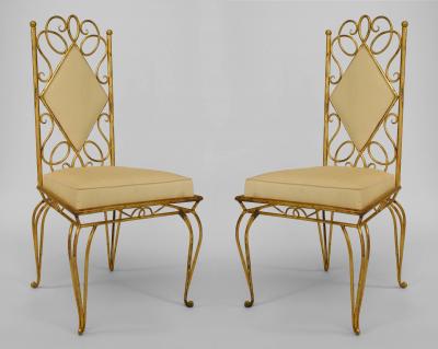Rene Prou Pair of French 1940s Gilt Metal Side Chairs