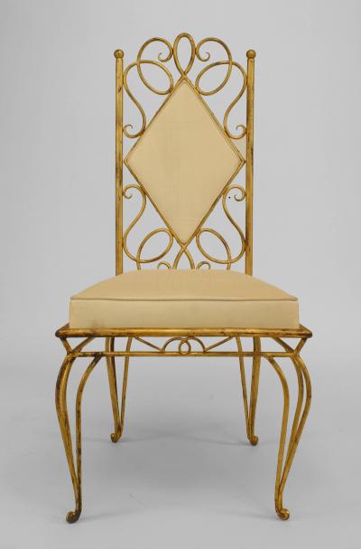 Rene Prou Pair of French 1940s Gilt Metal Side Chairs