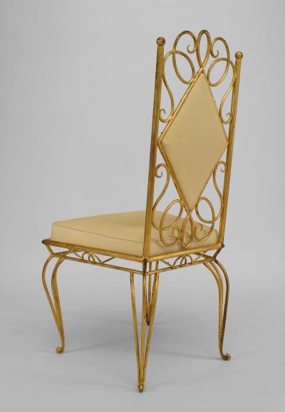 Rene Prou Pair of French 1940s Gilt Metal Side Chairs