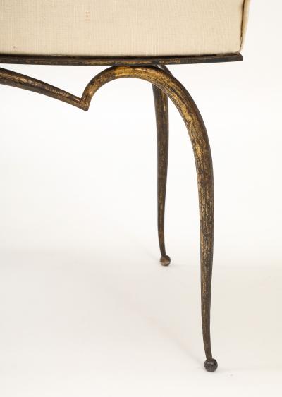 Rene Prou Ren Prou Gilt Upholstered Stool Tapered Legs Spherical Feet France c 1940 s