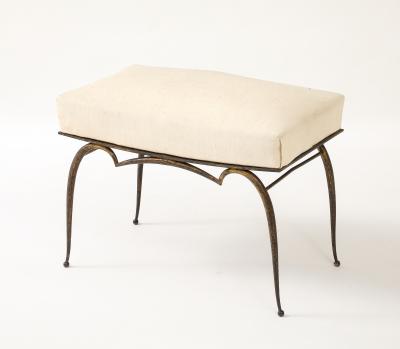 Rene Prou Ren Prou Gilt Upholstered Stool Tapered Legs Spherical Feet France c 1940 s