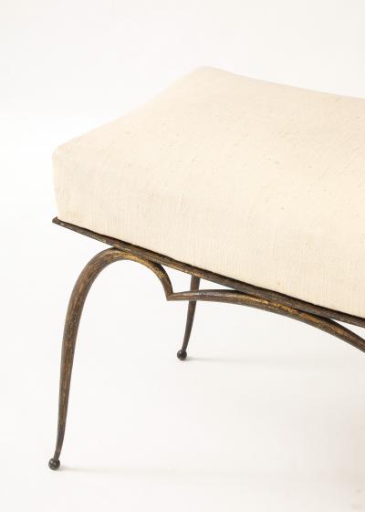 Rene Prou Ren Prou Gilt Upholstered Stool Tapered Legs Spherical Feet France c 1940 s