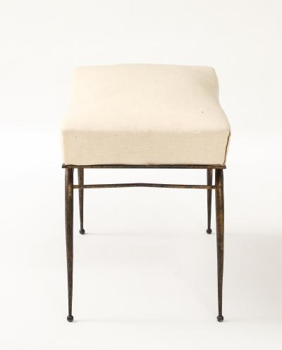 Rene Prou Ren Prou Gilt Upholstered Stool Tapered Legs Spherical Feet France c 1940 s