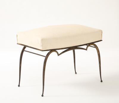 Rene Prou Ren Prou Gilt Upholstered Stool Tapered Legs Spherical Feet France c 1940 s