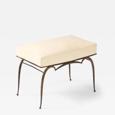 Rene Prou Ren Prou Gilt Upholstered Stool Tapered Legs Spherical Feet France c 1940 s