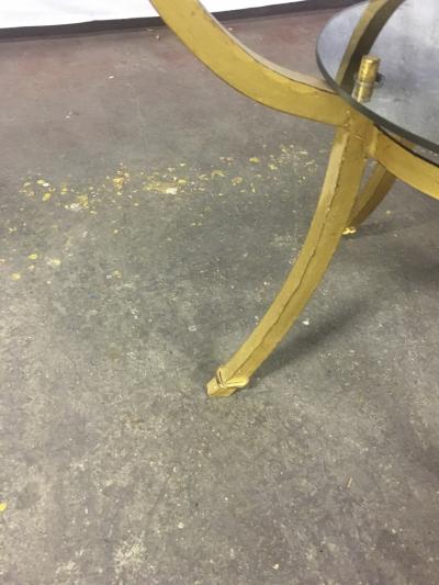 Rene Prou Rene Prou Charming 2 Tier Gold Leaf Wrought Iron Center or Dining Table