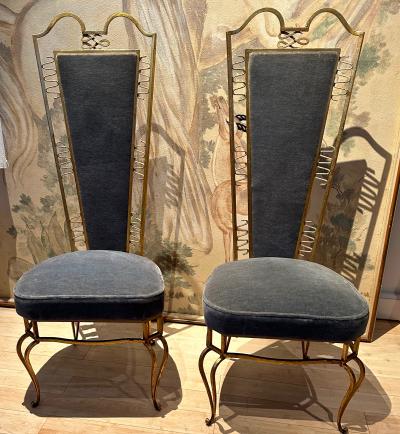 Rene Prou Rene Prou attributed charming pair of gold leaf side chairs