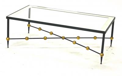 Rene Prou Rene Prou big wrought iron coffee table with gold leaf ball base