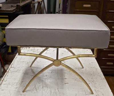 Rene Prou Rene Prou gold leaf wrought iron base pair of X stools