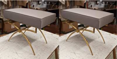 Rene Prou Rene Prou gold leaf wrought iron base pair of X stools