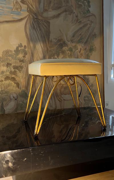 Rene Prou Rene Prou gold leaf wrought iron stool
