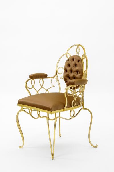 Rene Prou Rene Prou pair of gold leaf wrought iron arm chairs