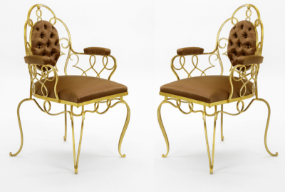 Rene Prou Rene Prou pair of gold leaf wrought iron arm chairs